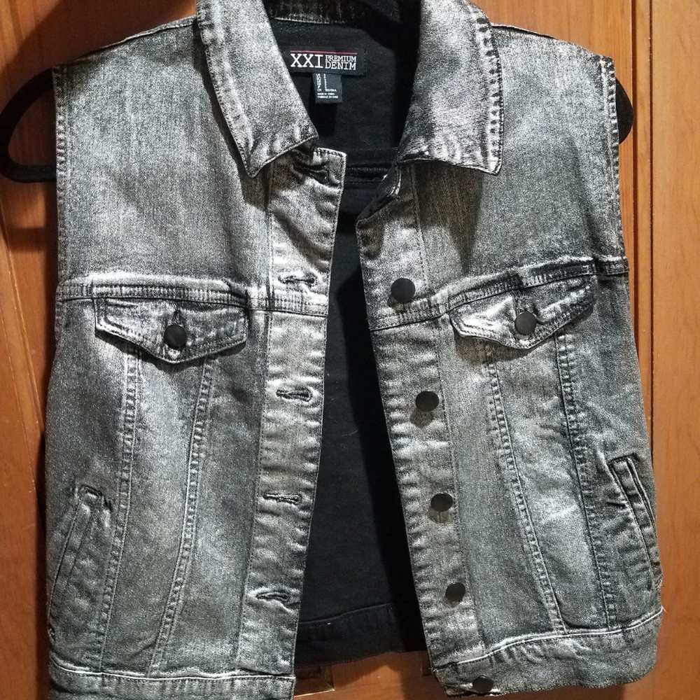 Metallic Silver Denim Vest